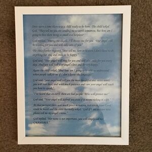 White Framed Wall Art Grandma‎ Poem Print with Blue Cloud Background